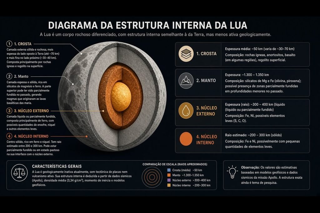 Diagrama da estrotura interna da Lua