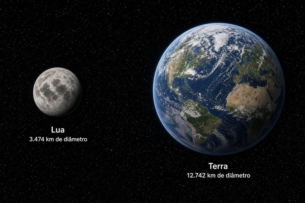Comparação de tamanho entre a Lua e Terra