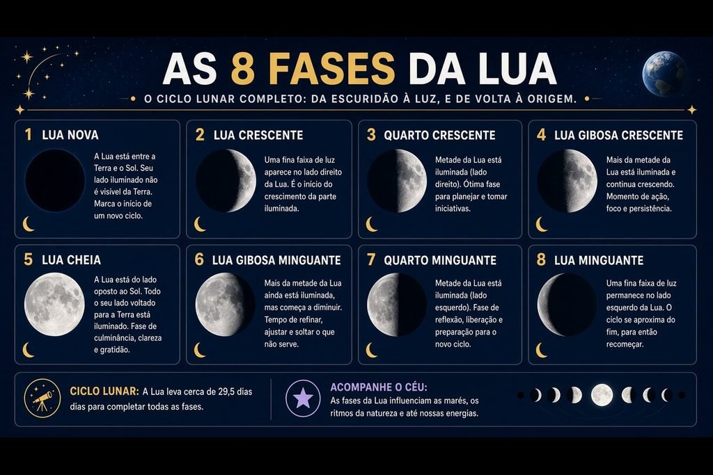 As 8 fases da Lua