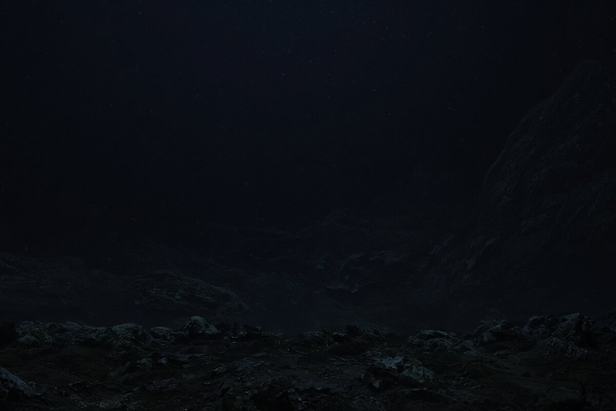 Camadas abissais no fundo do oceano: leito rochoso e escuro sem luz solar